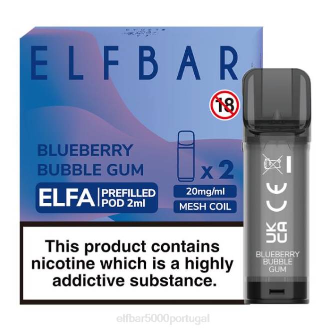 cápsula pré-cheia elfbar elfa - 2ml - 20mg (2 embalagens) | ELFBAR Lisbon J8BD126 chiclete de mirtilo