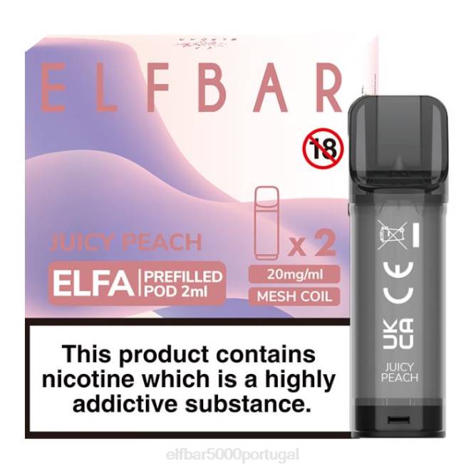 cápsula pré-cheia elfbar elfa - 2ml - 20mg (2 embalagens) | ELFBAR Loja J8BD125 pêssego suculento