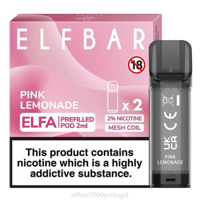 cápsula pré-cheia elfbar elfa - 2ml - 20mg (2 embalagens) | ELFBAR Portugal J8BD111 limonada rosa