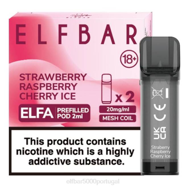 cápsula pré-cheia elfbar elfa - 2ml - 20mg (2 embalagens) | ELFBAR Portugal J8BD129 sorvete de morango framboesa cereja