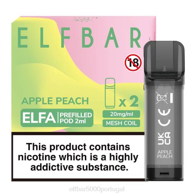 cápsula pré-cheia elfbar elfa - 2ml - 20mg (2 embalagens) | ELF BAR 2000 Portugal J8BD116 maçã pêssego