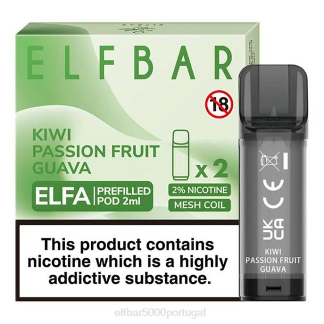 cápsula pré-cheia elfbar elfa - 2ml - 20mg (2 embalagens) | ELF BAR 4000 Portugal J8BD117 kiwi maracujá goiaba