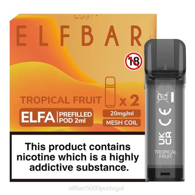 cápsula pré-cheia elfbar elfa - 2ml - 20mg (2 embalagens) | ELF BAR 600 Portugal J8BD120 fruta tropical