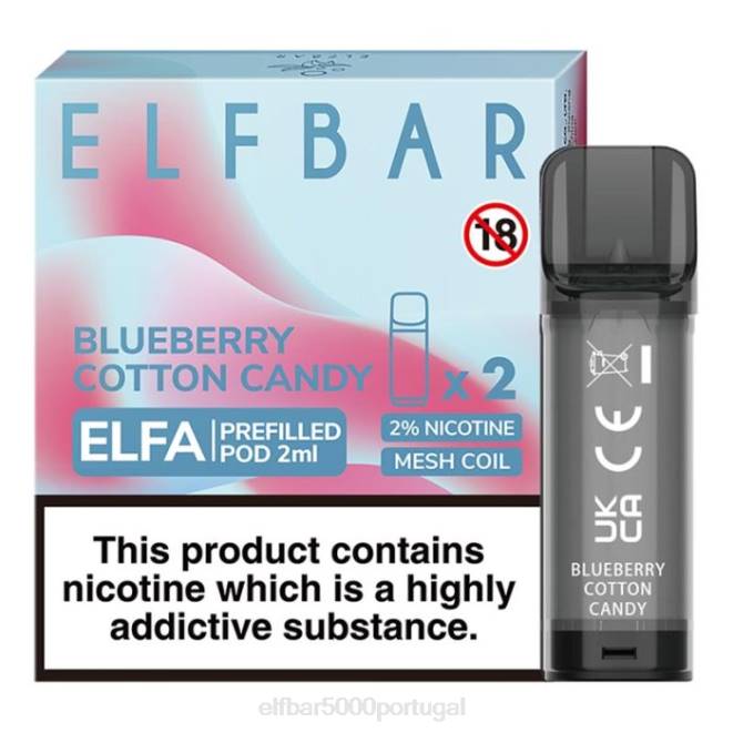 cápsula pré-cheia elfbar elfa - 2ml - 20mg (2 embalagens) | ELF BAR Loja Oficial J8BD124 algodão doce de mirtilo