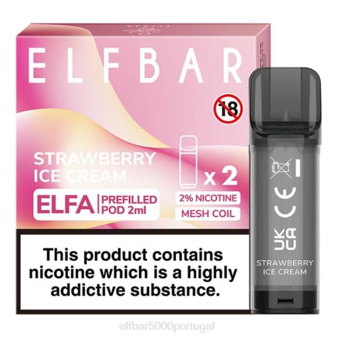 cápsula pré-cheia elfbar elfa - 2ml - 20mg (2 embalagens) | ELF BAR Portugal Preço J8BD115 sorvete de morango