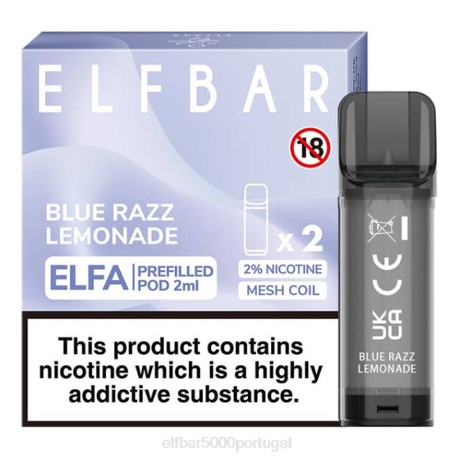 cápsula pré-cheia elfbar elfa - 2ml - 20mg (2 embalagens) | ELF BAR Vape Portugal J8BD119 limonada razz azul