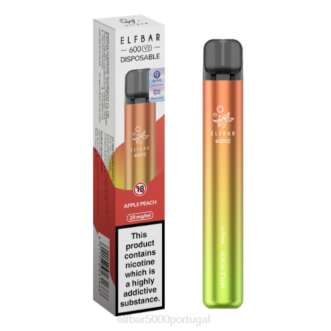 vaporizador descartável elfbar 600v2 - 20mg | ELF BAR Vape Portugal J8BD11 maçã pêssego